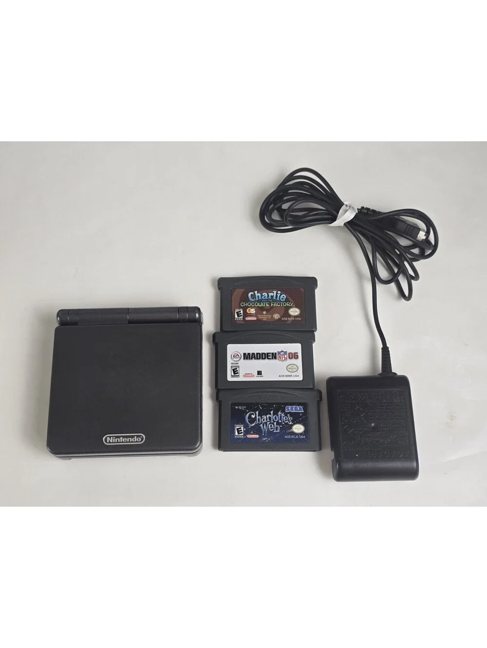 Nintendo Game Boy Advance SP AGS 001 Onyx Black GBA Console Bundle Tested